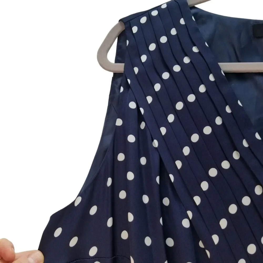 Alex Marie NWOT Navy Blue White POLKA DOT DRESS Sleeveless PLEATED Sz 1X $129 - Picture 6 of 12